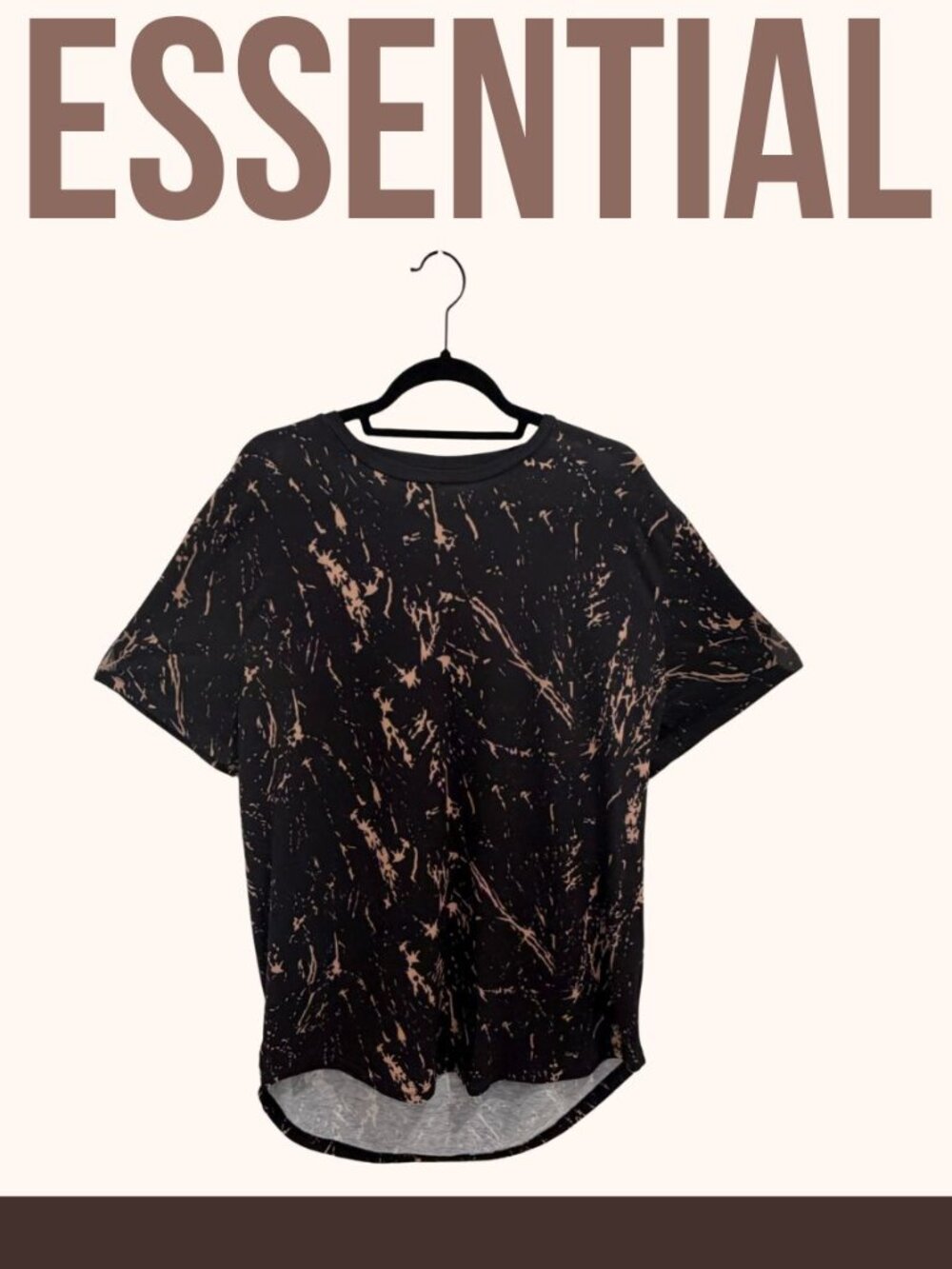 XXL Black Tan Splatter Print Short Sleeve High Low Top